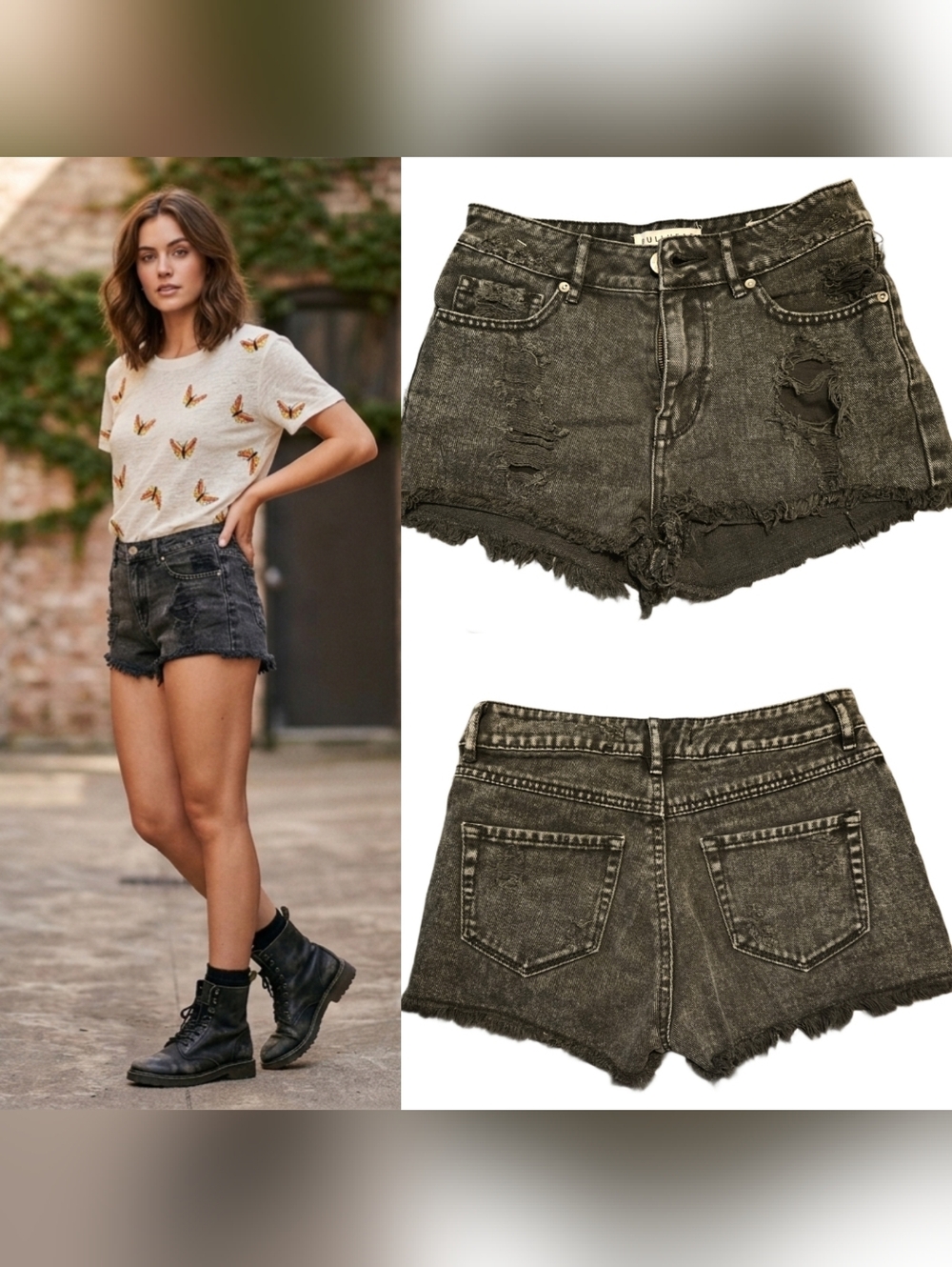 Bullhead Denim Co. Black Acid Wash Distressed High Rise Shorts - Size 3